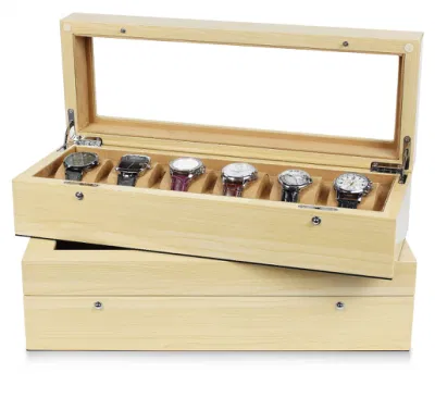 Confezione moderna fatta a mano, orologio massiccio, lucido, serratura a chiave in legno, 6 slot, scatola di legno di lusso per regalo